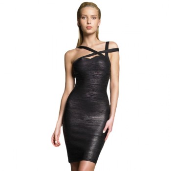 Schwarz Crossover Bandage kleid